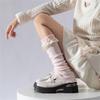 Women Fairycore Knitted Leg Warmers Calf Socks Japanese Sweet Bowknot Ruffled Lace Trim Leg Covers Boot Cuffs Stockings