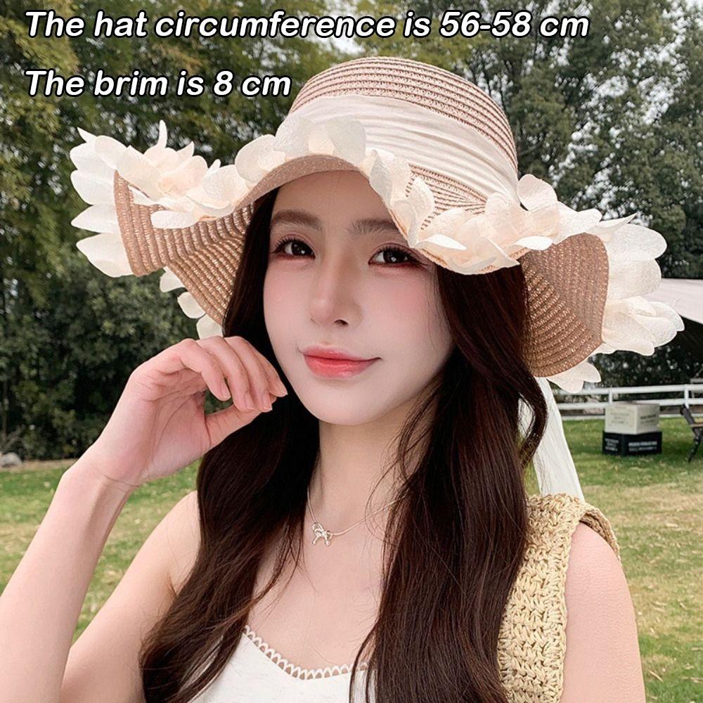 Breathable Straw Hat Wide-brimmed Beach Hat Sweet Sunshade Hat  for Summer Sun Protection