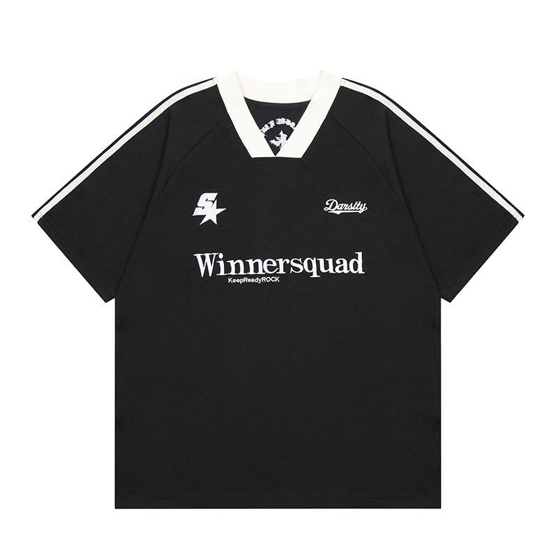 

Футболка свободного покроя с V-образным вырезом и вышивкой в стиле ретро в стиле хип-хоп — унисекс с коротким рукавом L