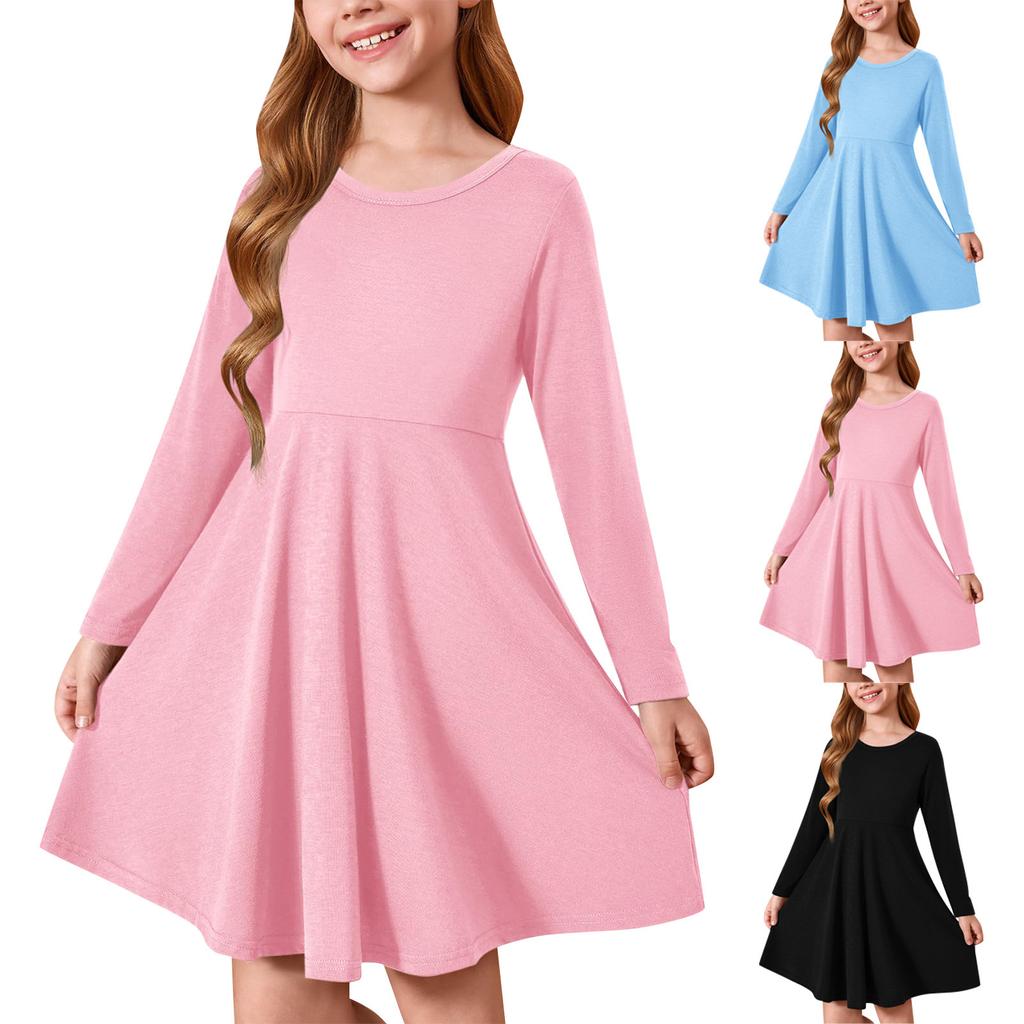 Girl's Contrast Mesh Puff Long Sleeve High Waist A Line Short Dress