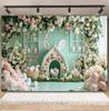Spring Easter Cottage Colorful Egg Rabbit Photography Background Flower and Tree House Children's Birthday Decoration Backdrop