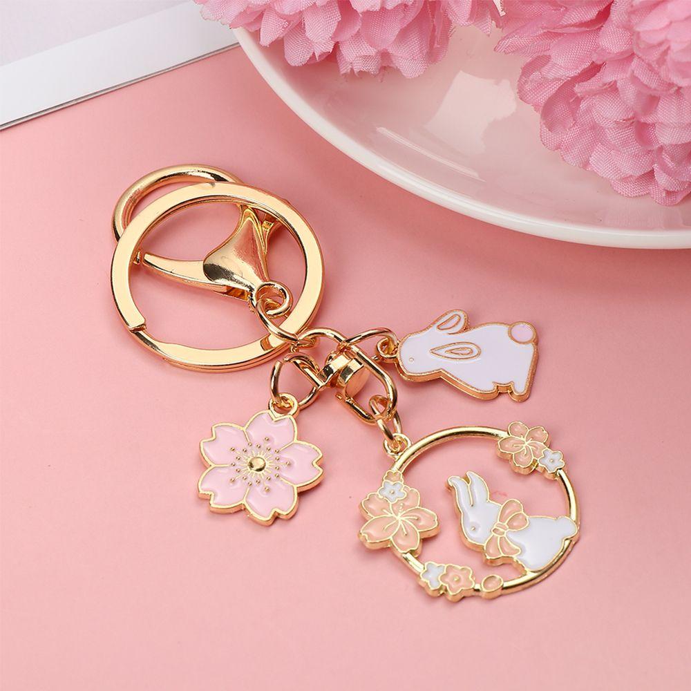 Charm Keychains Bag Pendant Rabbit Key Chains Cartoon Cherry Blossom