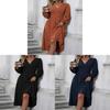 Polyester V Neck Lantern Sleeve Pleated A Line Dress For Autumn Winter Fashion