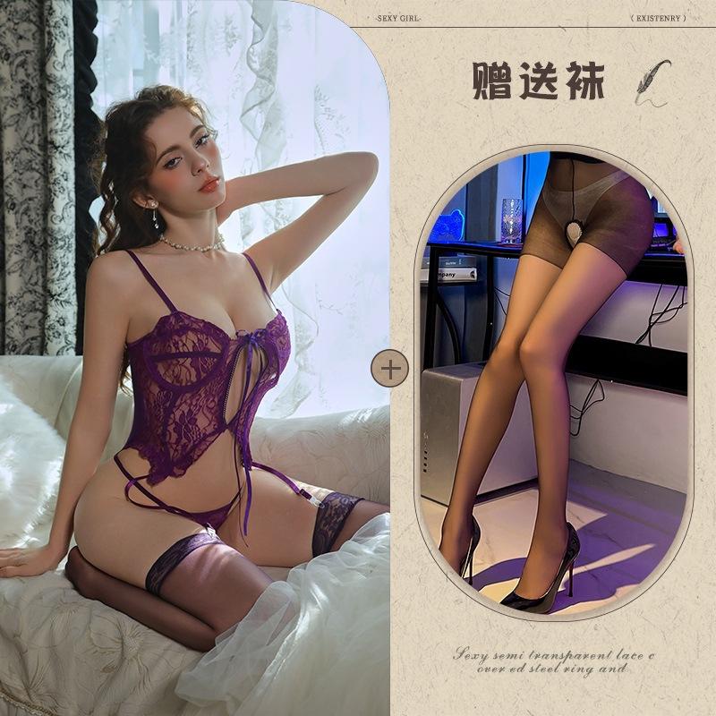 Sex underwear, sexy lace, pure desire perspective one-piece suit, hollow suspender, waist uniform