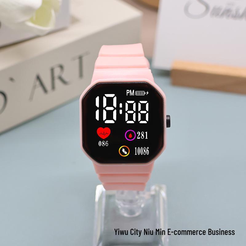 LED Sports Heart Square Watch for Junior High Boys & Girls - Korean Style