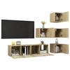 6 Piece TV Cabinet Set In Sonoma Oak Effect Particleboard