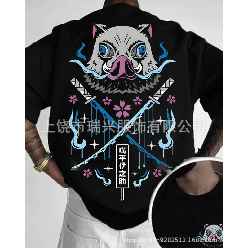 Mens Oversized Anime Graphic Tee Loose Fit Japanese Streetwear Casual T-Shirt