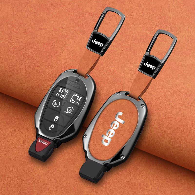 CMJ1 New Zinc Alloy Leather Car Remote Key Case Cover For Jeep Chrysler Grand Cherokee Dodge Durango Magnum Ram Styling Accessories