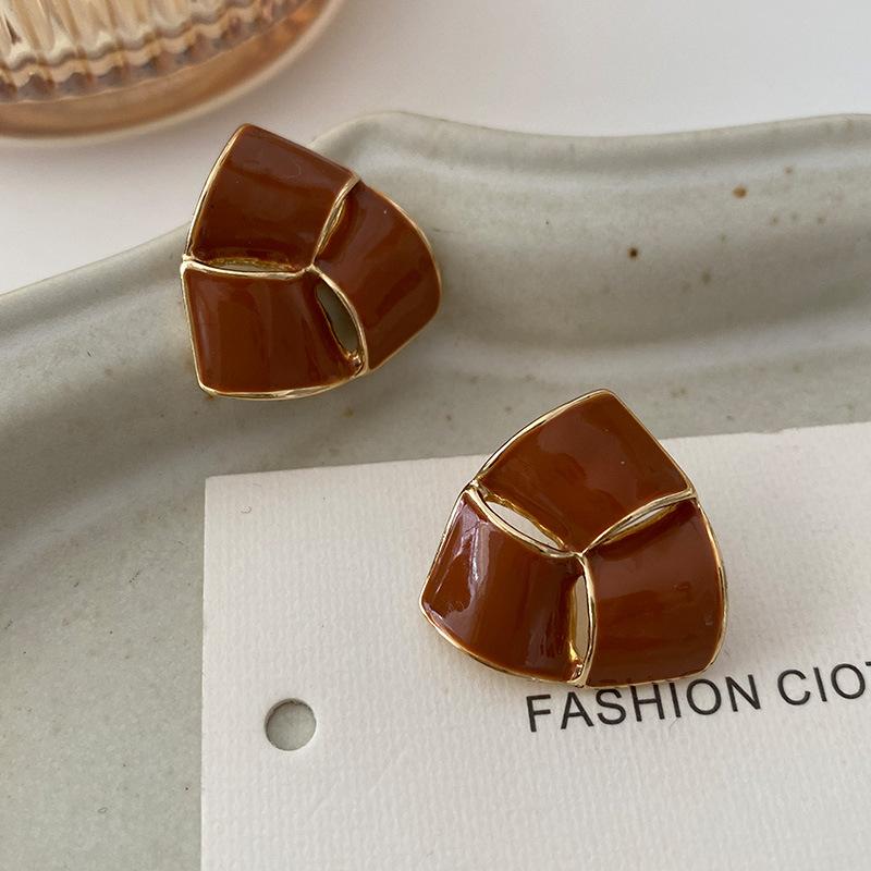 Butterfly Stud Earrings Maillard Geometric Design Niche Earrings French Retro Drip Glaze Earrings Women