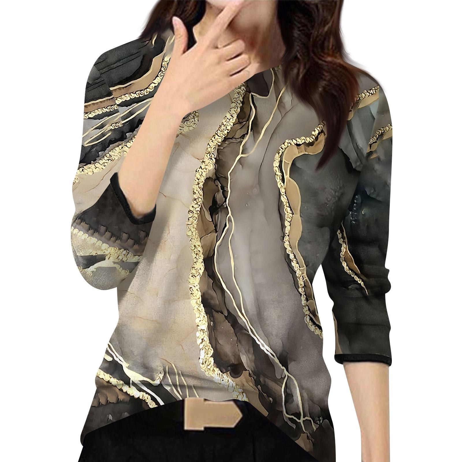 Women s Casual Fashion Top Print Round Neck Long Sleeve Pullover Top XL