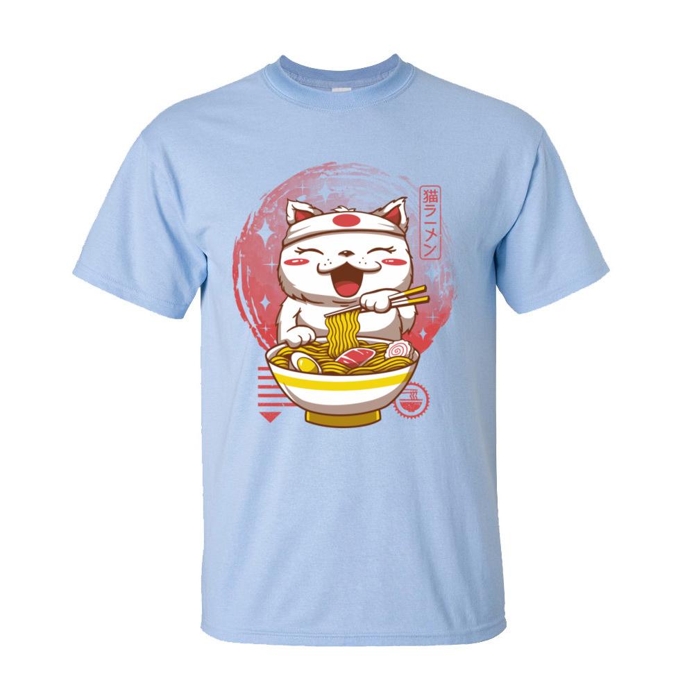 Neko Ramen Tops  Tees Adult Kawaii Cartoon Tshirt Men Graphic Cat Noodle Lover 100 Cotton Short Sleeve T Shirt
