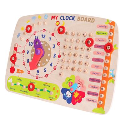 Children Calendar Clock Wooden Toys Montessori Parish Learning Time Activity Set Season Date Cognitive Learning Games for Kids