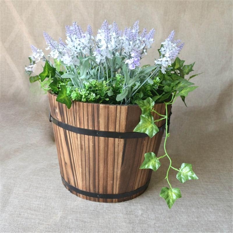 Planter Pots Wood Flower Barrels Indoor Outdoor Decors Succulent Plant Bucket for Garden Farmhouses Home Decorations