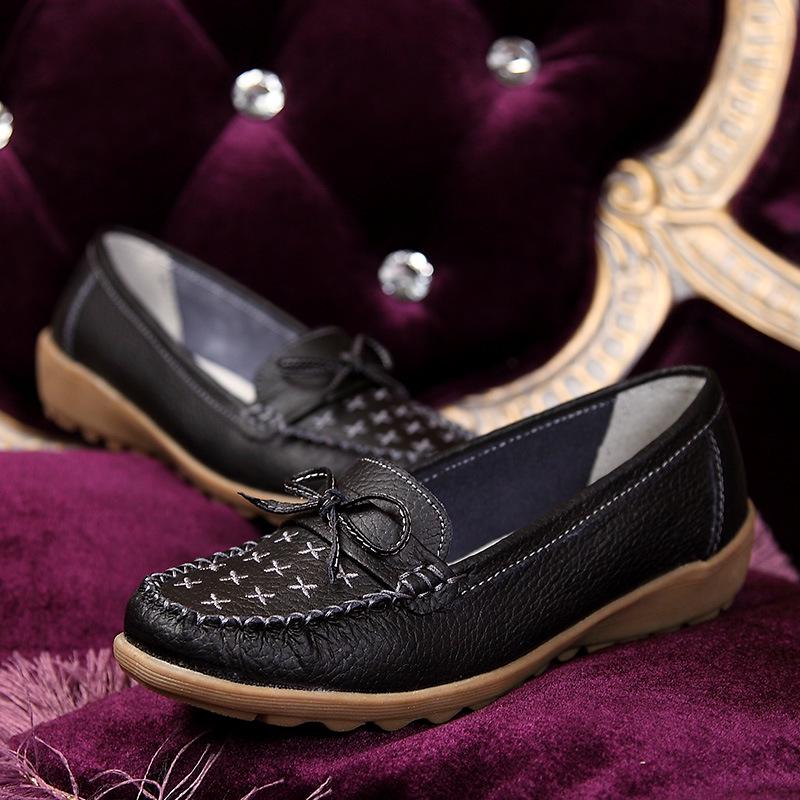Women Genuine Leather Ballet Flats Elastic Soft Casual Walking Shoes Flat Pumps Comfortable Driving Shoes Mother Shoes
