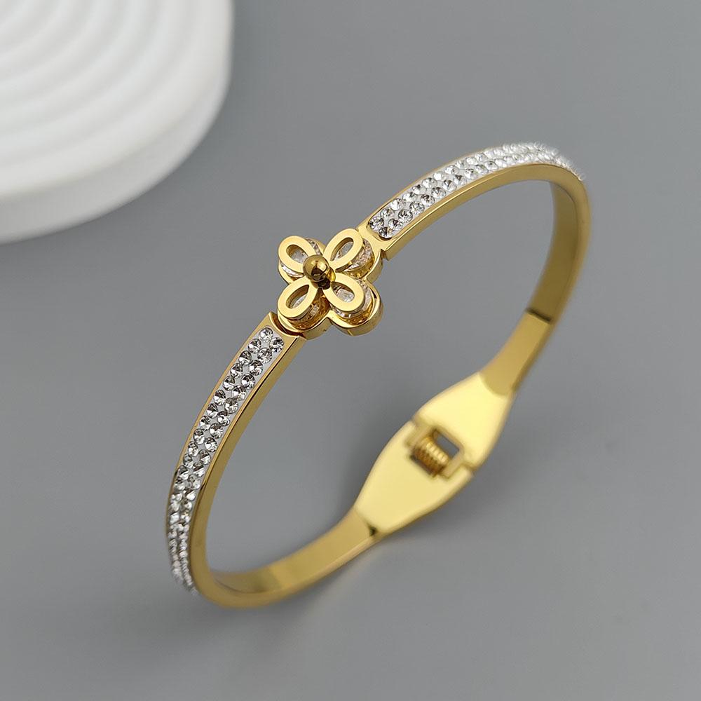 New Four-leaf Clover Zircon Gold-plated Stainless Steel Bracelet 18K, High Quality Waterproof Couple Bracelet, Wife Gift