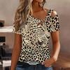 T-shirt da Donna Estiva Casual con Stampa Animalier, Spalle Scoperte, Manica Corta, Scollo Irregolare Cut-out, Top Blusa