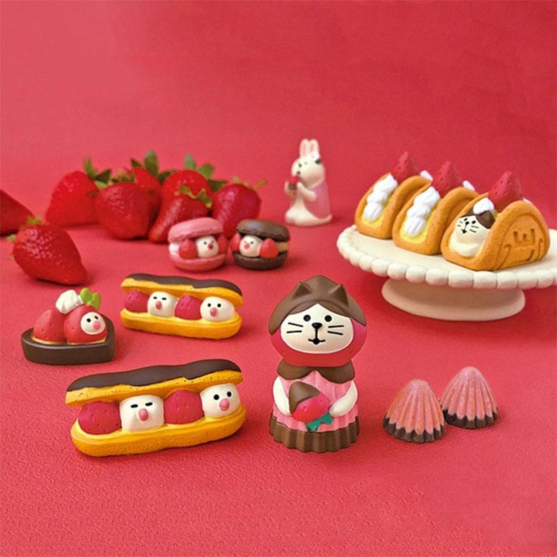 Japanese Grocery Strawberry Bread Chocolate Cat Valentine'S Day Gift Cake Dessert Shop Decoration Miniature Scene Decoration