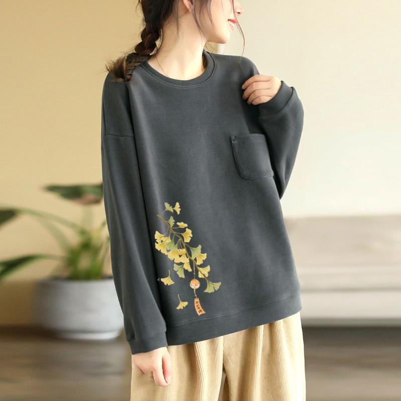 Pullover Pocket Sweatshirt Women's Autumn and Winter New Literary Western Style Versatile Top