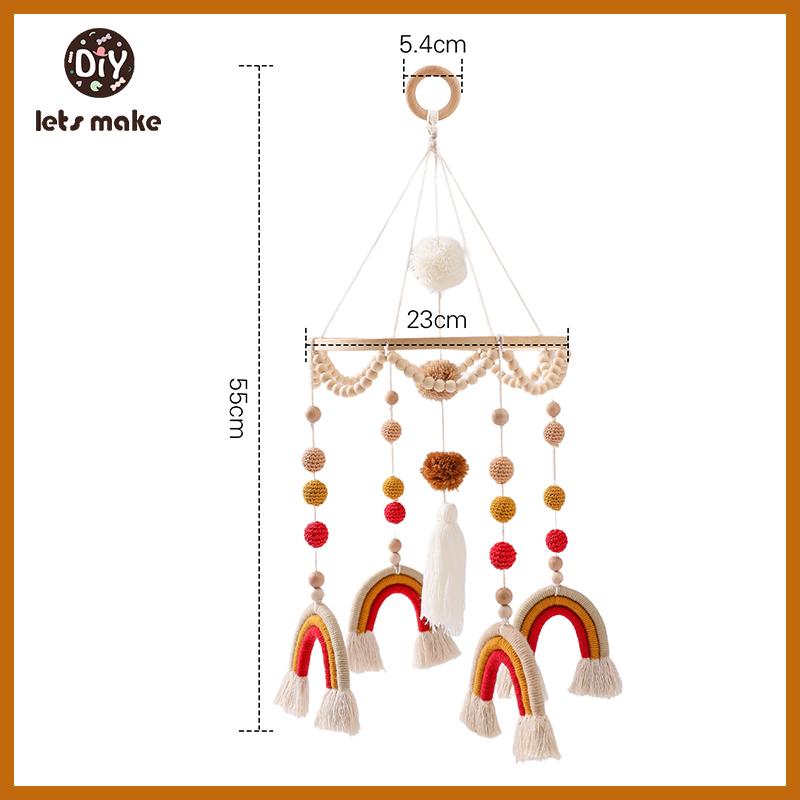 Let's Make Wooden Baby Rattles Soft Felt Cartoon Bear Cloudy Star Moon Hanging Bed Bell Mobile Crib Montessori Education