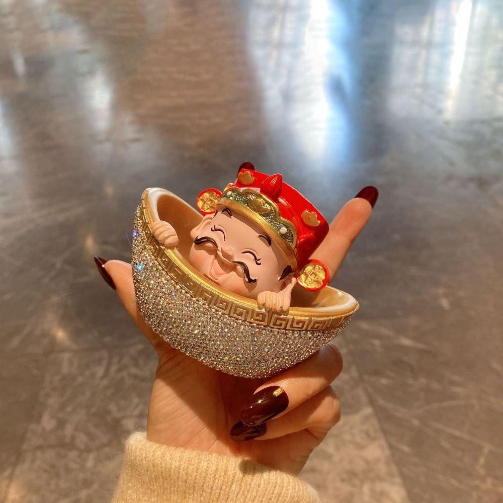 Resin Rhinestone God of Wealth Ornaments Red Gold Mascot Ornament Feng Shui Statue  Car Decoration