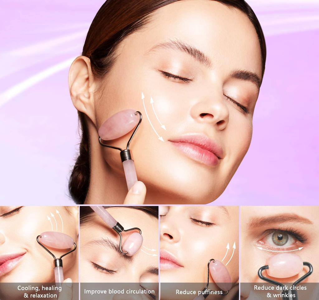 Facial Massage Face Roller Jade Roller Made from Natural Stone and Roller (Cassa Set)