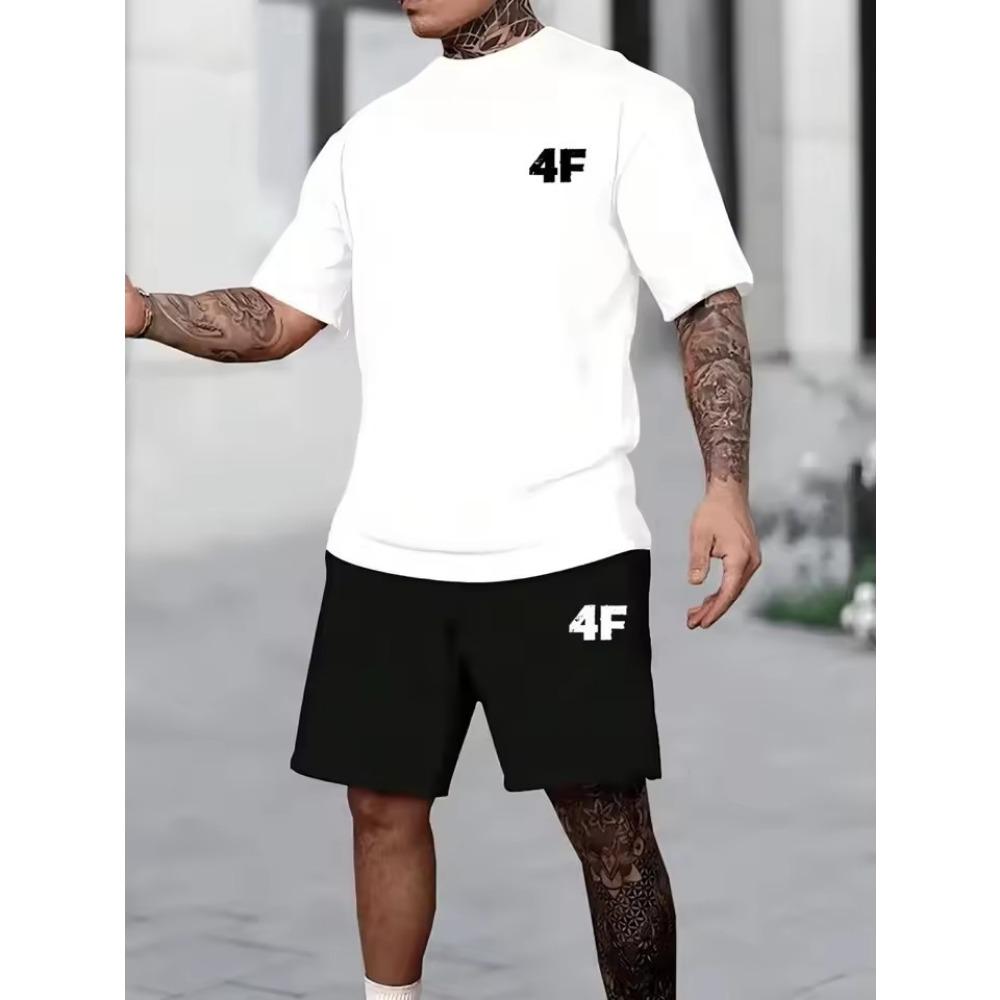 Summer New Men's Pullover Round Neck T-shirt Sports Suit Letter Printed Soft Men's Short Sleeved Shorts Two-piece T-shirt Set