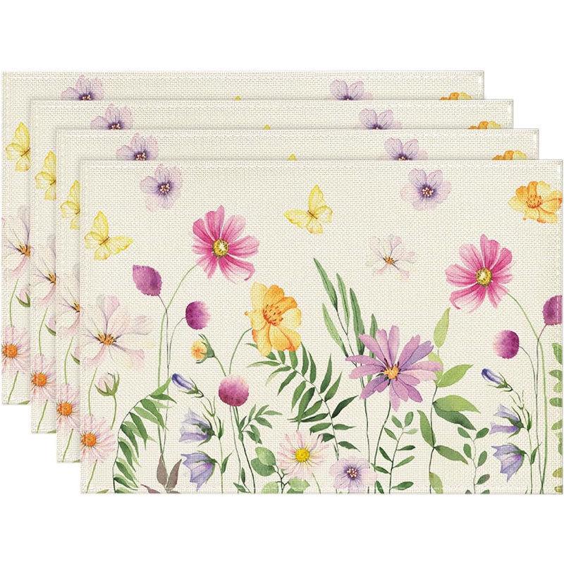 Spring & Summer Floral Linen Placemats – Heat-Resistant Fabric Table Mats for Home & Restaurant