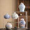 Creative Painted Floral Blue and White Porcelain Tea Pot Home Moisture-proof Sealed Coffee Jar Craft Decorative Jar Container