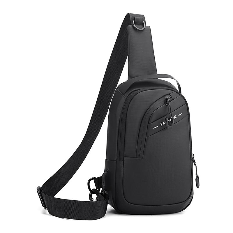 Sporty Men's Waterproof Sling Bag - USB Power Bank Port + Multi-Compartment Chest Pack (Anti-Sweat & Durable Design)