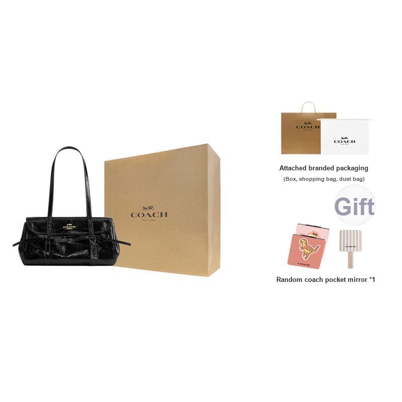 Coach Bridget 34 Schleifenakzent Unifarben Klassisches Goldenes Logo Glattes Kieselsteinleder Umhängetasche Damen Umhängetasche Schwarz CDY94-IMBLK