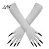 Elastic Polyester Costume Gloves 1 Pair Halloween Ghost Claw Gloves, Long Fingernail Witch Scary Cosplay Handwear Accessory, Dark Party Performance