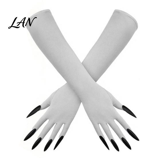 Elastic Polyester Costume Gloves 1 Pair Halloween Ghost Claw Gloves, Long Fingernail Witch Scary Cosplay Handwear Accessory, Dark Party Performance
