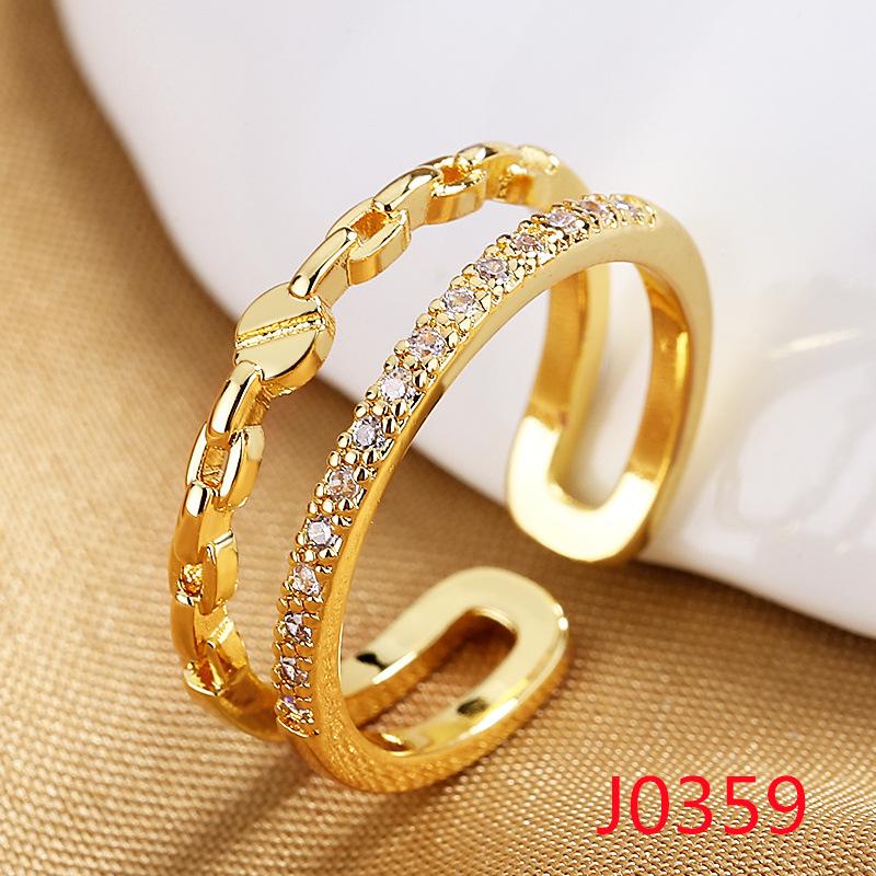 2026 18K Gold Plated Ring Women's Vintage Diamond Ins Simple French Light Luxury Index Finger Geometric Opening Irregular Ring Trend