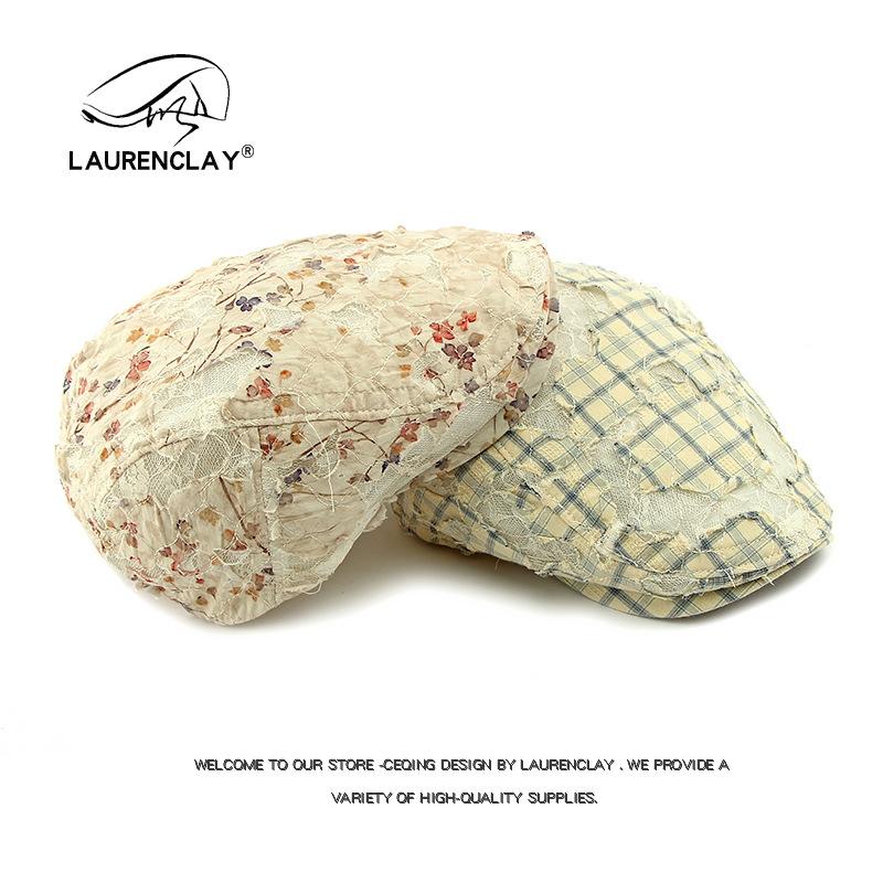 Summer new hat women's breathable lace mesh beret British retro cap leopard print forward hat tide