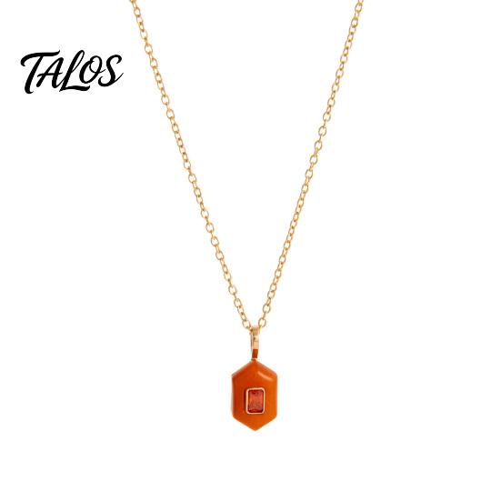 Talos Stone Pendant Necklace, Oval or Hexagonal Charm Geometric Necklace Gift for Her Wife Girlfriend