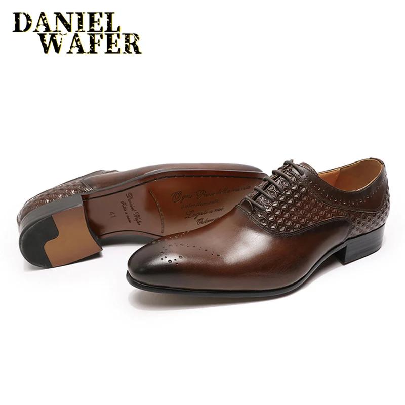 Fashion Men's Formal Oxford Brogue Shoes, Pointed Toe, Lace Up, Genuine Leather, Office, Wedding, Luxury Brand, Fashion