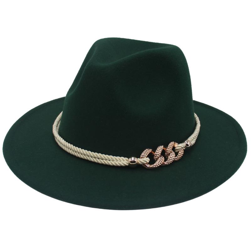 Jazz Hat Retro Men'S And Women'S Cotton Felt Hat Big Brim Panama Hat Gold Chain Hat
