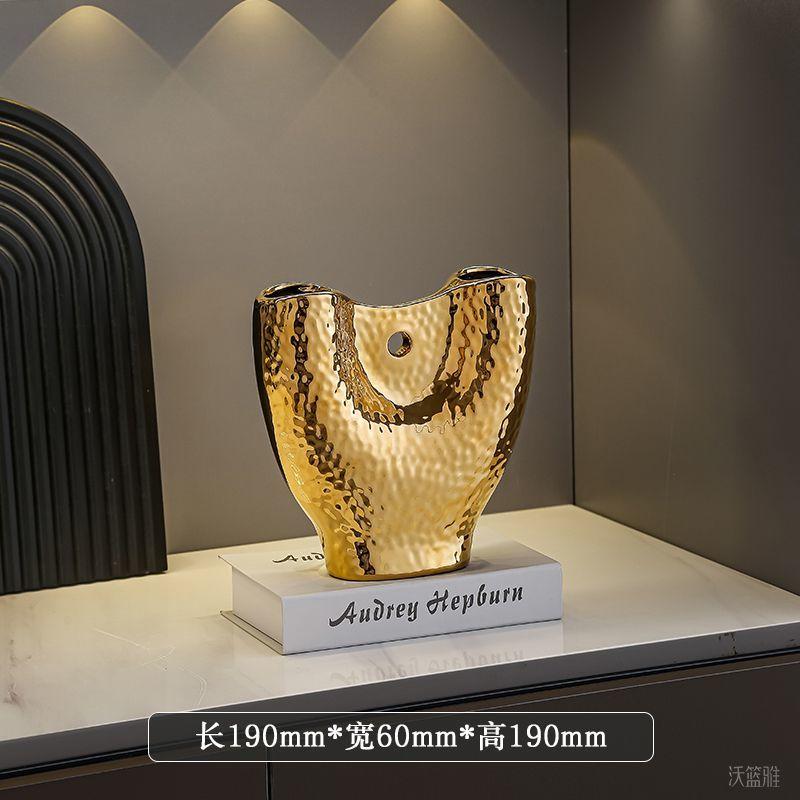 

Electroplated Gold Ceramic Vase U-Shaped Double-Opening Flower Container for Room Dining Table Floral Decoration Home Decor Gift