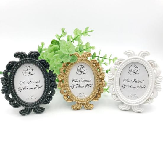 4Pcs Vintage Baroque Oval Photo Frame Mini Resin Picture Display Frame Home Bedroom Desktop Wedding Family Photo Holder Decoration