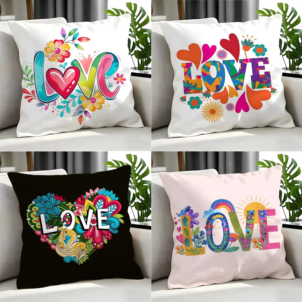 CColorful Heart Floral Love Text Cushion Cover Cushion Cover Set Pcs x x x Pillowcase Decorative Sofa Home Decor