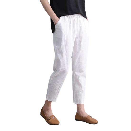 Haremsbukser for kvinner Brede ben Ensfargede lange bukser med lommer Elastisk midjebukse med løs passform turbukser