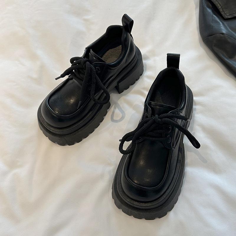 

British style platform small leather shoes women s spring 2025 new outer wear skirt Mary Jane loafers single shoes women 35 чёрный