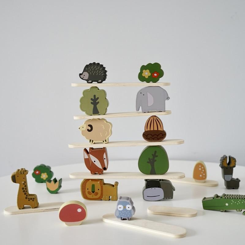 Animal Stacking Toys Kids Wooden Balance Stacking Montessori Toy Educational Development Learning Birthday Gift for 2-4 Year Old
