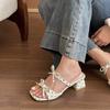 Butterfly-knot Polka Dot Women Slippers Summer Thick Heel Shoes Street Style Open Toe Vacation Party Dress Slides