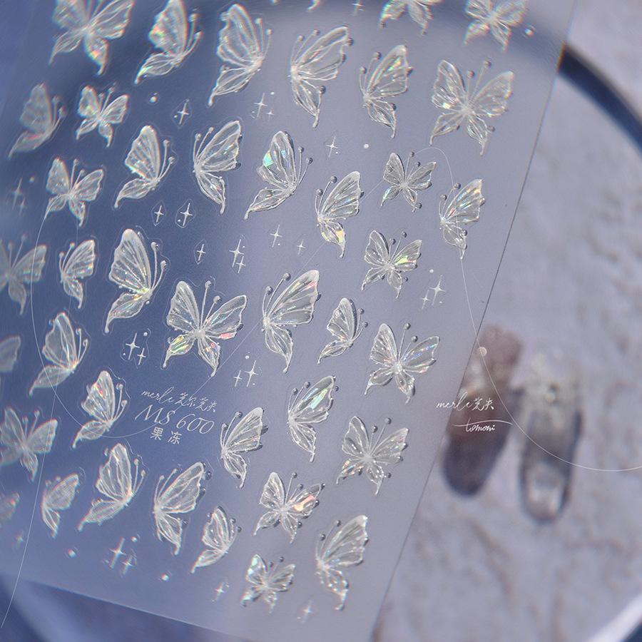 Jelly Nail Stickers Shiny Charming Butterfly Self Adhesive Nail Art Stickers Ribbon Butterfly Nails 3D Decorations Stickers DIY
