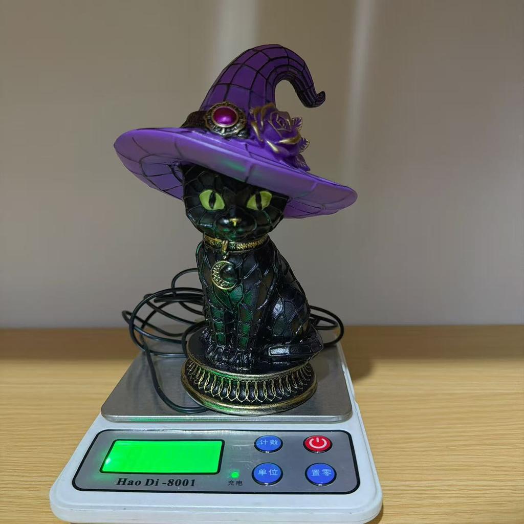 Witch Hat Lamps Resin Gothic Halloween Night Light Witch Cat Hat Light Ornament