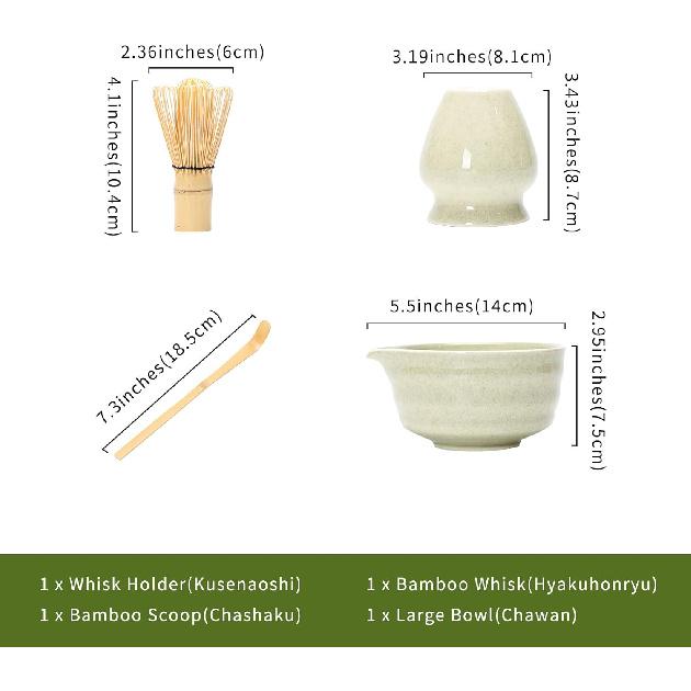 Matcha Set Match Bowl with Spout and Matcha Whisk Holder Whisk Tea Set Includes and Bamboo Scoop Ceramic 17 OZ - 4pc Perfect Matcha Kit for Matcha