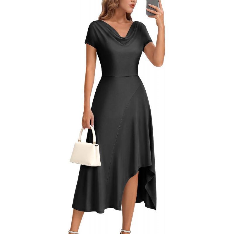 Sweet wind 2026 summer new high-end temperament lazy versatile loose short-sleeved dress XS чёрный
