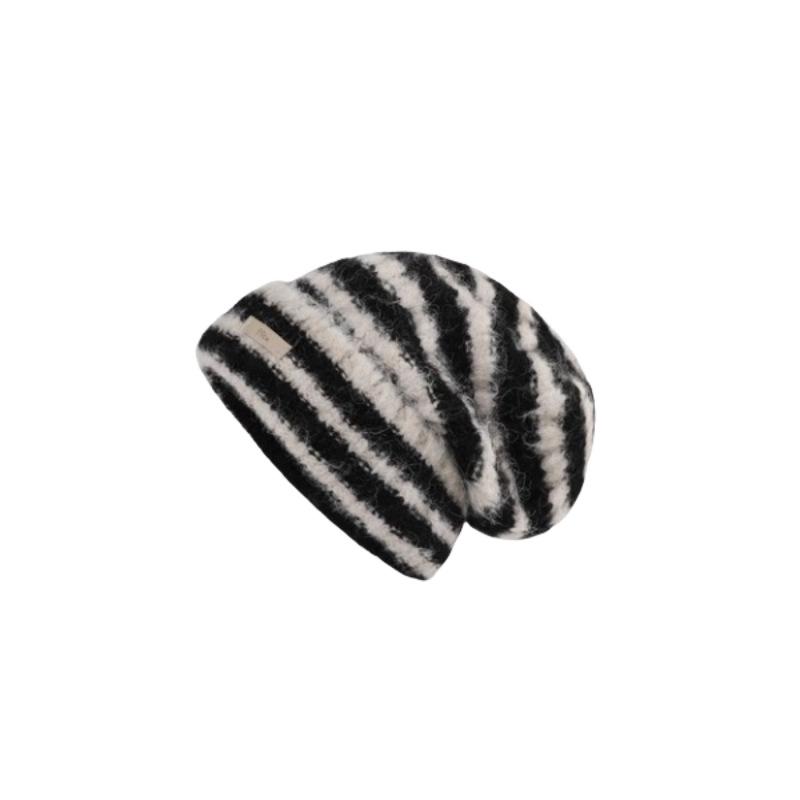 Color-blocked Striped Woolen Hat for Women, Autumn and Winter, Japanese Style, Loose, Warm, Ear-protecting, Slouchy Knit Hat for Large Head