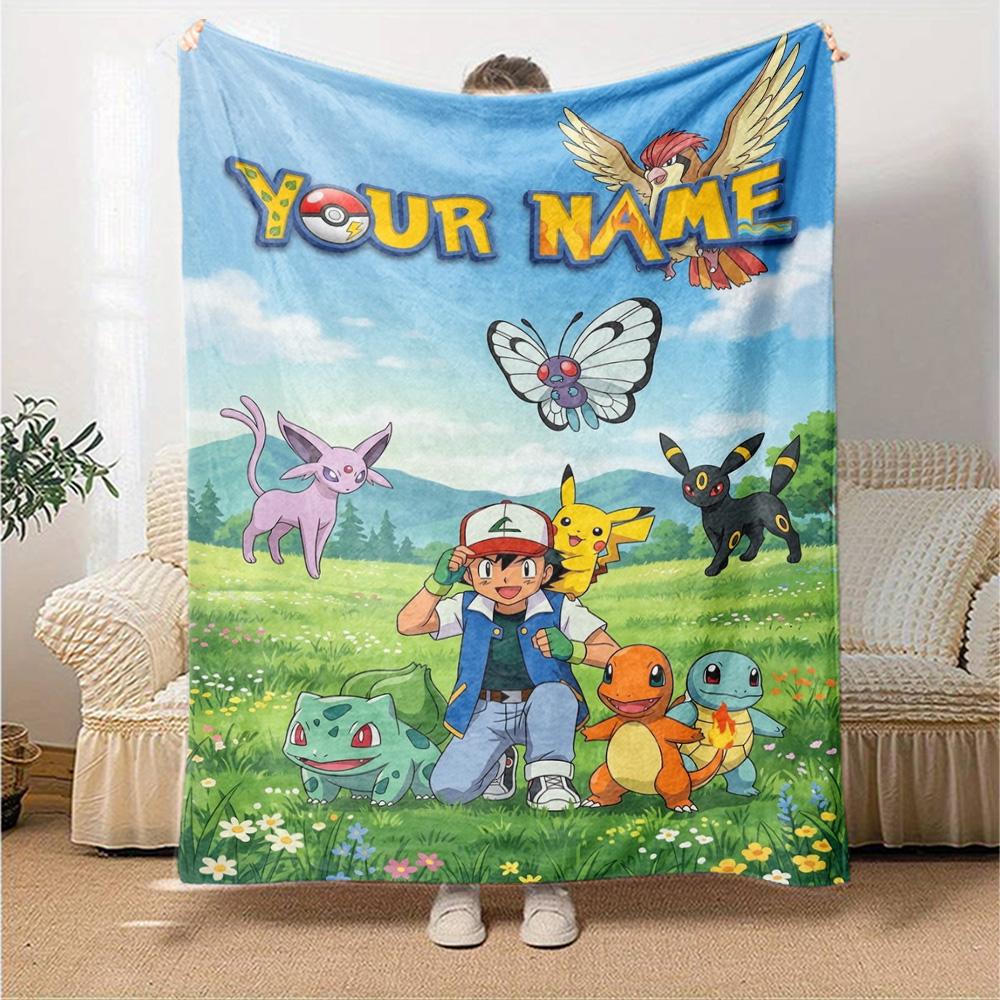 Name Custom Pocket Monster Print Flannel Blanket High Quality Warm Comfortable Cover for All Seasons Perfect for Gifts Home Decor